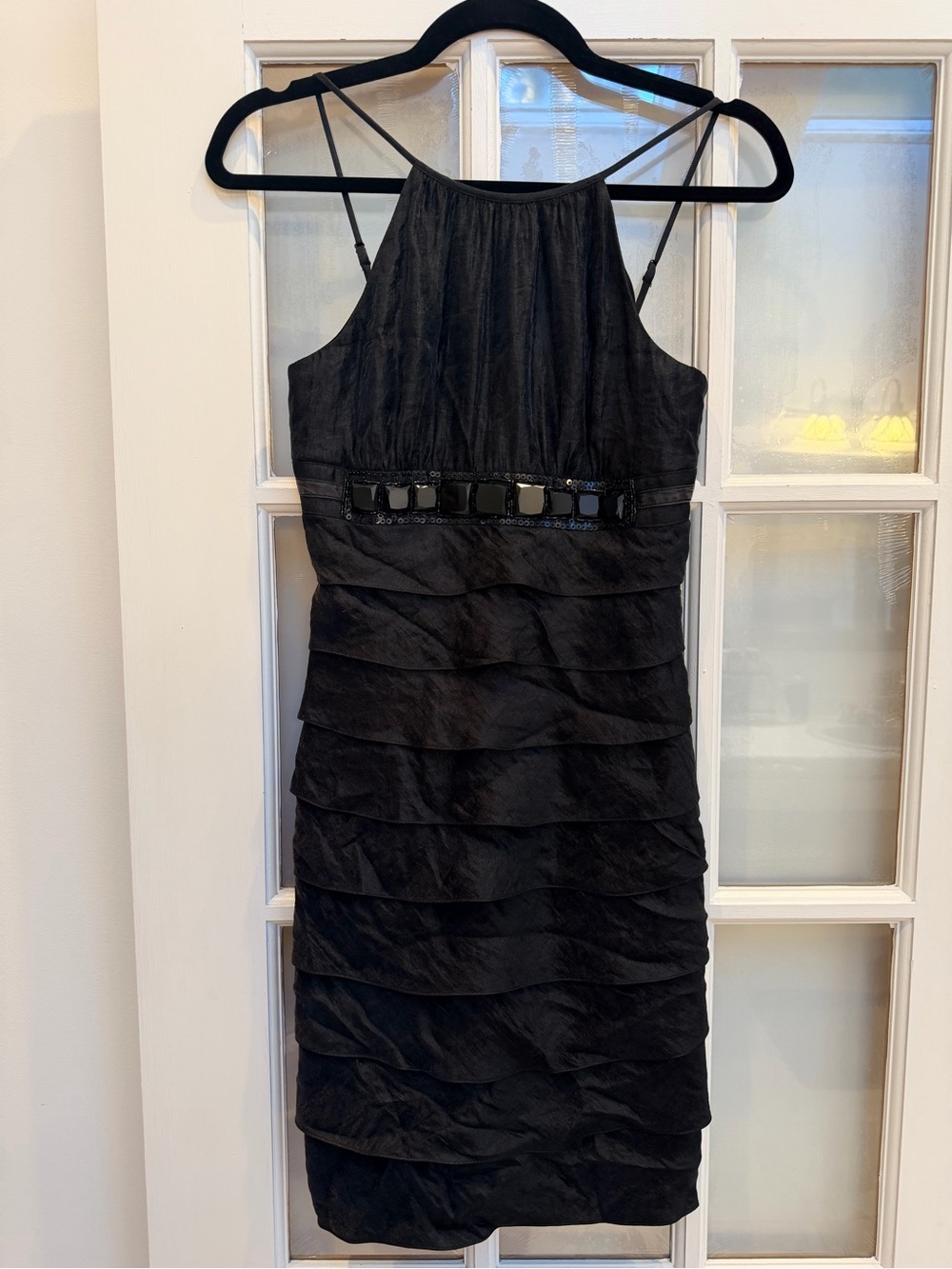 Vintage Cache Y2K Elegant Black Tiered Cocktail Dress Prom Embellished Size 2 XS